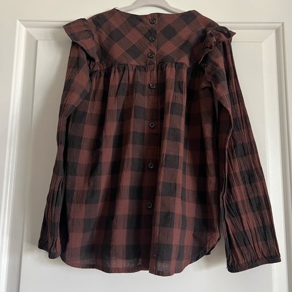 NWT Búho Ruffle Long Sleeve Checkered Blouse size 5/6 - Picture 3 of 8